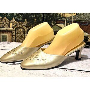 Exclusively Norman Kaplan Gold Slip-On Heels With Embellished Design